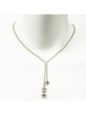Chanel CC Heart Rhinestone Pendant Gold Plated
